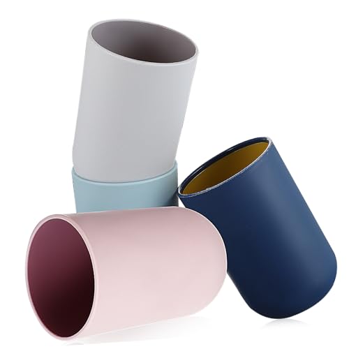SHINEOFI Set de 4 Gobelets pour Salle de Bain en PP TPR Fond Antidérapant et Bord Incurvé, Accessoires Simples pour Salle de Bain et Camping Couleur...