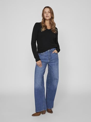Vila Clothes Damen Pullover VIRIL L/S V - Neck Knit TOP - NOOS 14042769, Einfarbig, Gr. 40 (Herstellergröße: L), Schwarz (Black)