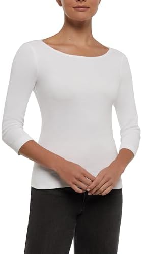 Three Dots Women's 3/4 Sleeve Top, Black at Amazon Women's Clothing store