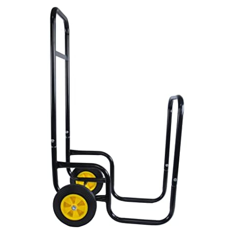 Bi Fang Firewood Log Cart Carrier - Outdoor or Indoor Black Steel Wood Rack Storage Mover - Rolling Wheeled Metal Dolly Hauler Wood Moving Equipment (39.37 * 22 * 17.7) Cover