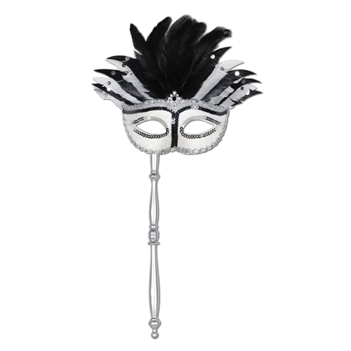 Beistle Black and White Feather Mask w/Stick