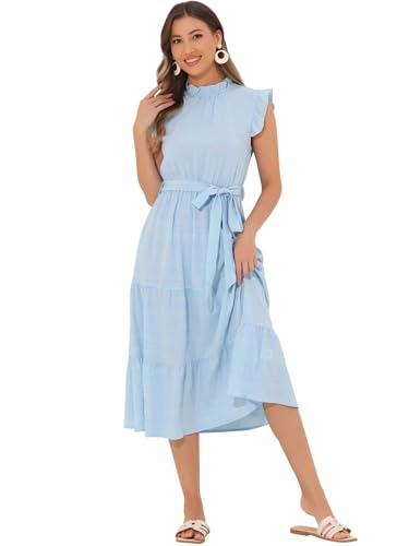 Image of Allegra K Midi Dresses for Women's Ruffled Sleeve Mock Neck Casual Dress