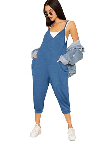 STOLKISS Women’s Oversized Overalls Sleeveless Jumpsuits Adjustable Spaghetti Strap Wide Leg Long Pants Romper with Pockets
