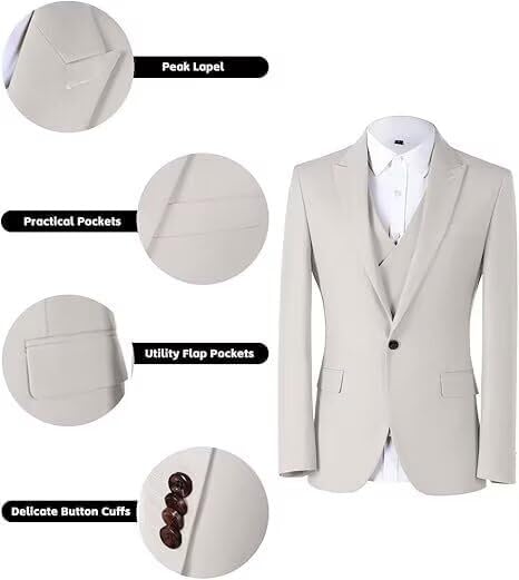 Men Peak Lapel 3 Piece Suits Set Slim Fit Business Wedding Tuxedo Casual Suit Occasions Daily Life Suit ALV112