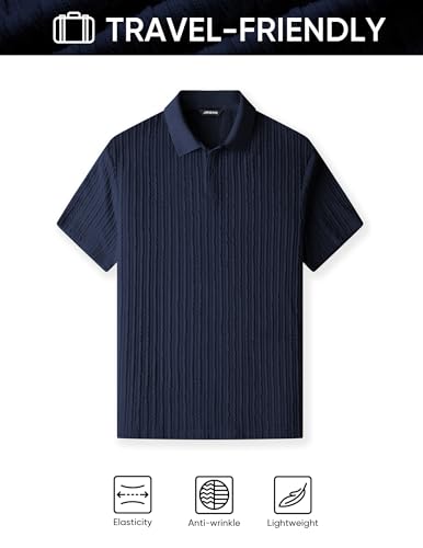 Image of JMIERR Mens Casual Polo Shirt Summer Short Sleeve Vacation Button Beach Knit Stretchy Golf Shirts