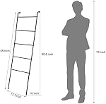 Towel Blanket Ladder Black Metal Blanket Ladder Holder Industrial 5 Tier Wall Leaning Ladder Rack for Bathroom Living Room Laundry Room (Matte Black)