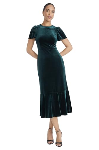 Maggy London Velvet Midi Flutter Sleeves and Mermaid Silhouette-Cocktail Dresses for Women
