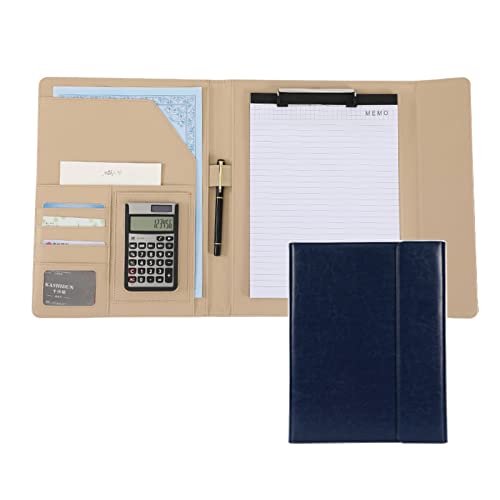 Portfolio A4 en cuir bleu avec calculatrice 12 chiffres pour documents