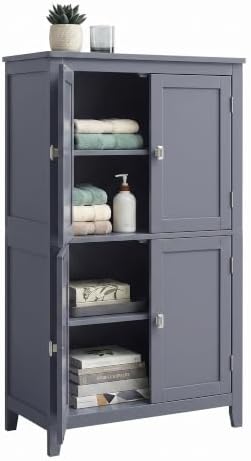 VASAGLE Badezimmerschrank mit 4 Türen, 60 x 30 x 110 cm | Badschrank, Küchenschrank, verstellbare Ablagen, Schiefergrau, Helan Kollektion BBC552G01
