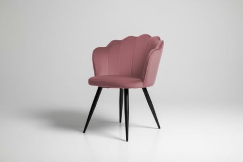 Image of Finch Fox Blake Luxurious Home Collection Dining Room Chairs in Pink Velvet Material & Stylish Design with Black Metal Powder Coated Legs