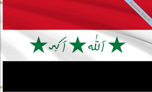 FHWRIHRT Double Sided 3ply Iraq Old 1991-2004 Flag Premium Polyester Outdoor Flag - 3X5 Ft Republic of Iraq Flags Vivid Color UV Resistant Strong Double Stitched with Brass Grommets for Home & Garden (Old 1991 3X5 3ply)