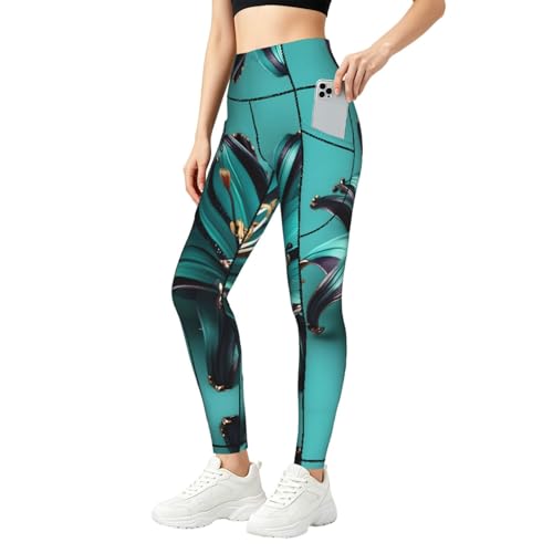 Leggings con estampado de lirio y bolsillos laterales de alta sujeción