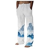 Junjie Herren Hose Leinenhose 90D Skelett Druck Jogginghose Freizeithose Strand Hose Hip Hop Loose Fit Baumwolle Leinen Hose Blumen Bedrucket Streetmode Herbst Sport Hose
