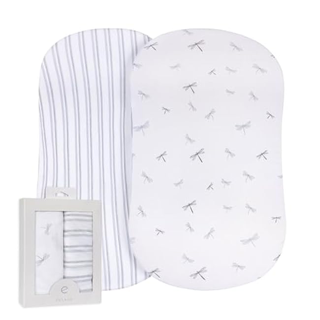 Ely¡¯s & Co. Bassinet Sheets, Baby Boy Fitted Bassinet Mattress Sheet Set - 2 Pack, 100% Jersey Knit Cotton, fits Oval, Hourglass and Rectangle Mattress, 32¡±x16¡±x3¡± Blue Dragonflies + Stripes