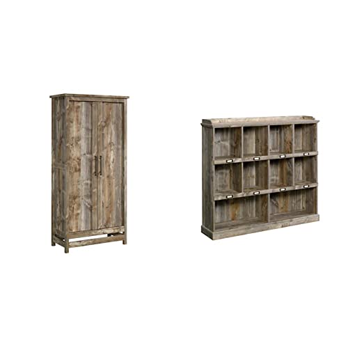 Sauder Granite Trace Storage Cabinet, L: 35.2" X W: 16.26" X H: 71.97", Rustic Cedar Finish & Granite Trace Bookcase, L: 53.15" X W: 12.21" X H: 47.52", Rustic Cedar Finish #TOP20