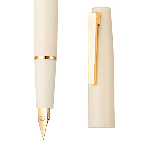 Jinhao 80 Brushed Carbon Fiber Fountain Pen Iridium Fine Nib, Ivory With Golden Clip Writing Pen #TOP3