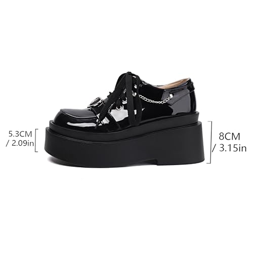 Gicoiz Women Round Toe Lace Up Wedge High Heel Gothic Pumps3