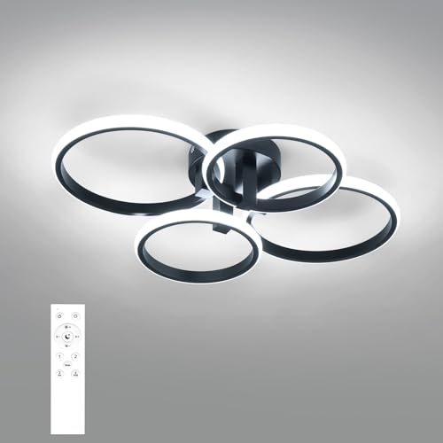 DELIPOP Plafoniera LED Soffitto Dimmerabile, 76W 8550LM Lampadario LED Soffitto con Telecomando, 58CM Moderna Plafoniere per Soggiorno Camera da Letto Cucina, Nero