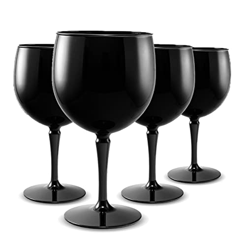 RBDRINKS RB Copa Balón Cocktail Cristal, Negro Gintonic Copas de Vino, Plástico Cristal Irrompible y Reutilizable Vasos de Cristal 45cl, Juego de 4