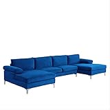Casa AndreaMilano Modern Large Velvet Fabric U-Shape Sectional Sofa, Double Extra Wide Chaise Lounge Couch, Deep Blue