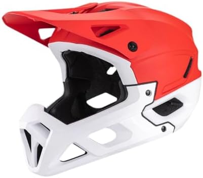 kowaku Full Face Bike Helmet,Adjustable Bicycle Helmet with Sun Hat Brim for Skateboarding Mountain Road Bike Scooters Climbing, White Red