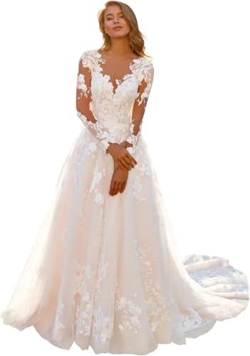 Lace Wedding Dresses with Sleeve Long V Neck Vintage A