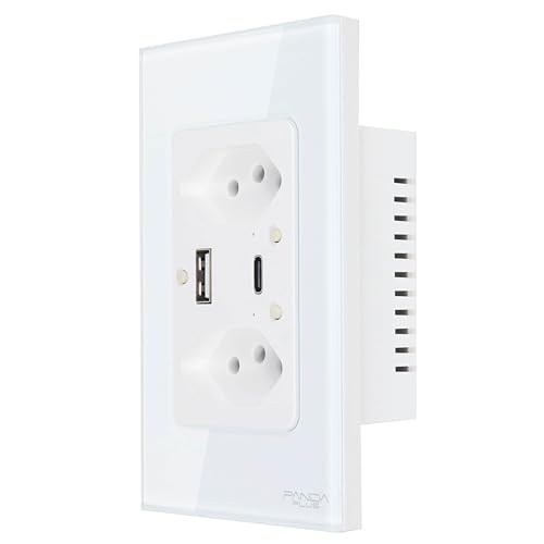 Tomada Dupla Inteligente USB-A/C Carrega Rápido Wifi 10A Bivolt Smartlife Tuya PandaPlus Alexa Google Controle Voz App (Branco)