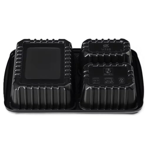 Image of Krum 3-Compartment Plastic Plate | Durable Reusable Meal Tray with Sections | Microwave Safe Food Serving Plate for Office, Home, Restaurants, Canteens & Food Delivery (Pack of 20)