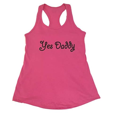 Yes Daddy Ladies Racerback Tank Top Graphic T Shirt Fetish (Large, Pink/Black) Cover