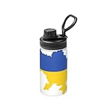 Isolierte Metall-Wasserflasche mit Ukraine-Flagge, 340 ml, Edelstahl-Sportflasche, hält kalt und heiß