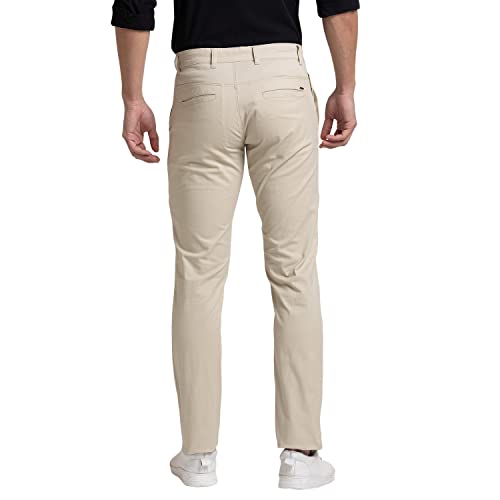 Image of Parx Men Low Rise Tapered Fit Solid Pattern Cotton Spandex Blend Flat Front Casual Trouser