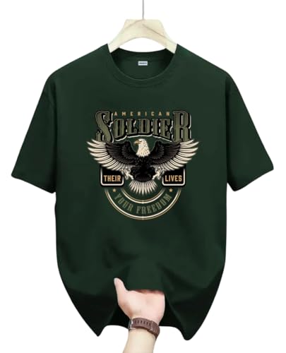 Image of Men's Graphic Printed T-Shirt - American Soldier Eagle Design | Premium Cotton Round Neck Half Sleeve T Shirt | Casual Stylish T Shirt | Trendy Streetwear, Gym