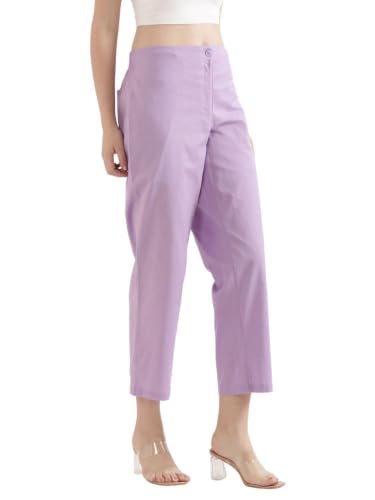 Image of SAADAA Women's Airy Linen Straight Pants | Regular Fit Trousers | Half Elasticated with Drawstrings & Buttons | 4 Pockets | Everyday & Office Wear