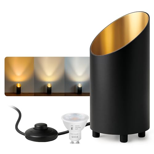 SSC-LUXon Bodenlampe AUREVA für Innenräume schwarz – mit LED 5W GU10 LumiFLEX 3 Lichtfarben warm neutral kalt – Dekolampe Tischleuchte