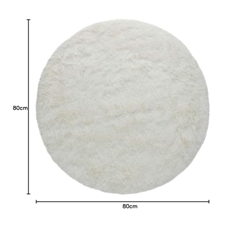 Paco Home Hochflor Teppich Rund Wohnzimmer Schlafzimmer rutschfest Shaggy Modern Flauschig Einfarbig Langflor Kunstfell, Grösse:80 cm Rund, Farbe:Weiß