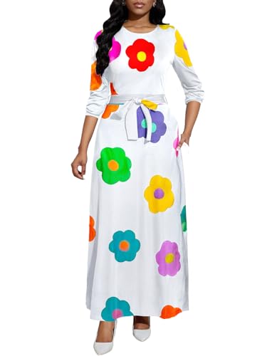 Image of BubFee Long Dress for Women Casual Long Sleeve Dresses Maxi Dress Empire Waist Loose with Belt