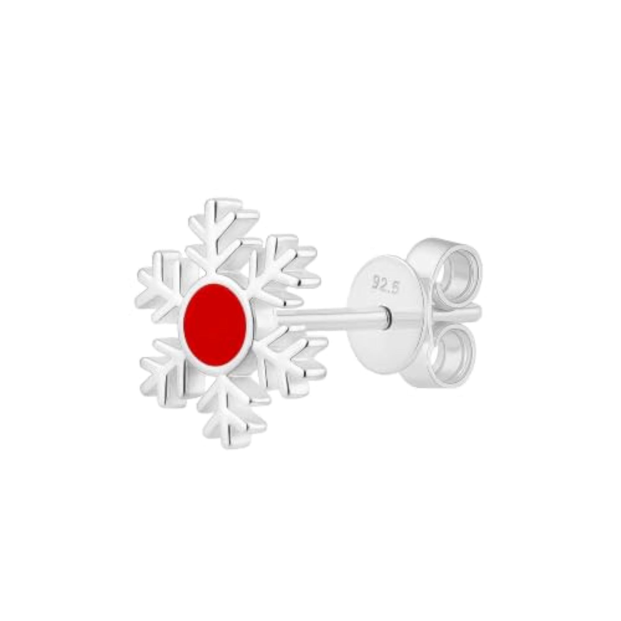 Kids' 925 Sterling Silver Red Snowflake Stud Earrings