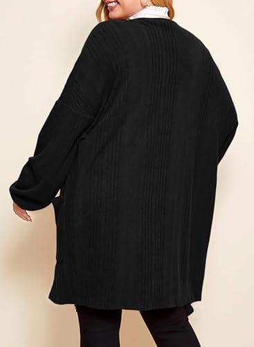 Eytino Womens Plus Size Cardigan Long Sleeve Open Front Casual Knit Sweaters with Pockets Loose Outwear(1X-5X)2