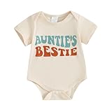 Baby Girl Boy Bodysuit Romper Gender Neutral Unisex Funny Aunties Bestie Letter Clothes Casual One-Piece Bodysuit (Apricot, 0-3 Months)