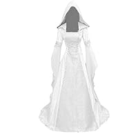 Generico Vestiti Halloween Adulti Donna Zucca Vestito Halloween Elegante Costume Angelo Elegante Vestito Nero Donna Maniche Lunghe Bianco Abito XXL