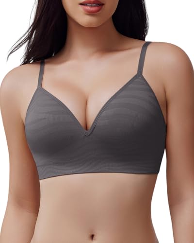 LIIJOO Comfort Lift Bra Without Underwire, Wide Straps, Side Support, Breathable Stretch, Everyday Wear（Gray, 36B）