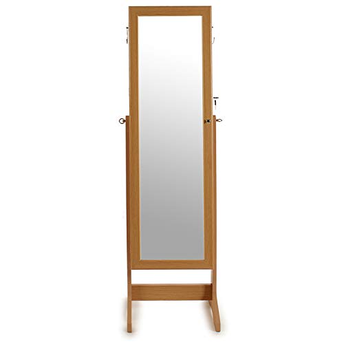 TU TENDENCIA UNICA Armario joyero de pie con Espejo para organizar Joyas y Accesorios. Madera Natural. Cierre de Seguridad con Llave