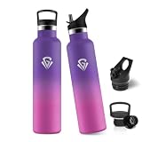 JAPORIA Thermosflasche 1L, Trinkflasche mit Strohhalm, Trinkflasche Edelstahl, Kohlensäure Geeignet, BPA-Frei, Wasserflasche für Yoga, Camping, Sport, Outdoor
