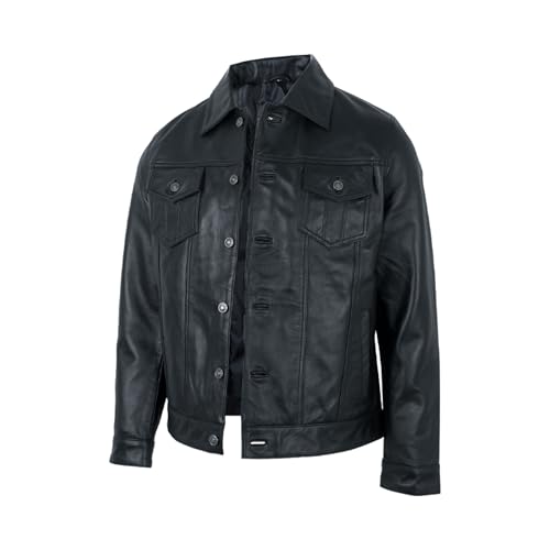 Image of Mens Leather Jackets - Real Lambskin Trucker Style Vintage Leather Jacket Men