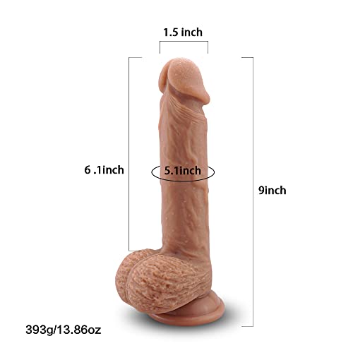 9 Inch Silicone Realistic Dildo Soft Large Dildos For Women With Strong Suction Cup For Hands-Free, Flexible Lifelike Dual Density Penis With Curved Shaft For Women's Big Toys Adult #TOP4