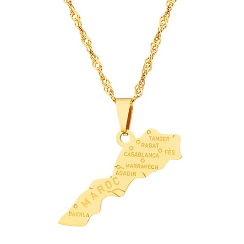 Fashion Stainless Steel Morocco Map Pendant Necklace