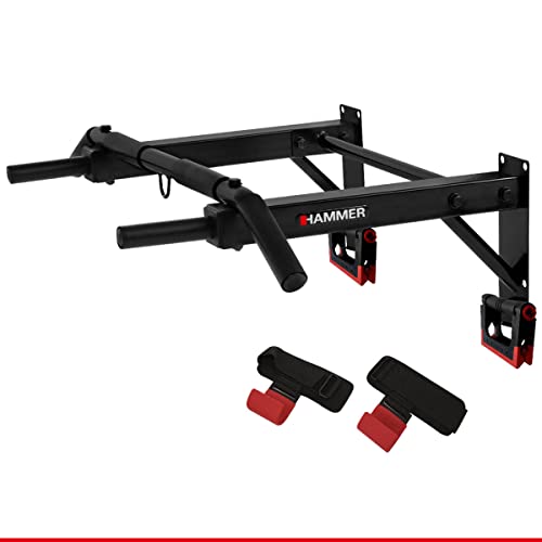 HAMMER Pull-UP 2.0, Power 3 in 1 Set, Klimmzugstange, Zughilfen, klappbare Liegestützgriffe, Gewichtsbelastung 150 kg, 65 x 94 x 27 cm