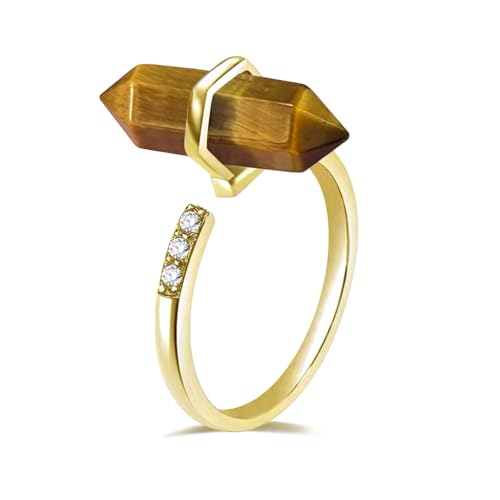 Ladywowu Tiger Eye Ring, Natural Stone Rings for Tiger Eye Jewelry, Handmade Yellow Stone Rings for Women, Adjustable Cocktail Ring for Her
