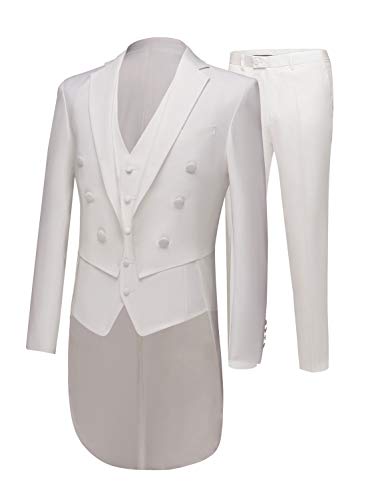 Men's Ivory Long Jacket Tailcoat Wedding Suit 3 Pieces Groom Tuxedos Party Dinner Suits