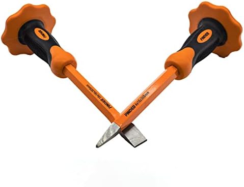 Finder 2 pcs 12-Inch Heavy Duty Chisels Set With Hand Protection, Flat Head and Pointed/Spear Head, Demolishing/Masonry/Carving/Concrete Breaker Chisels set with Bi-Material Hand Guard …